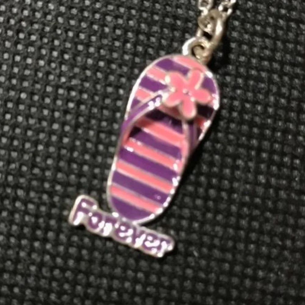Set of 2 Justice Friends Forever Floral Stripe Beach Sandal Enamel Necklaces